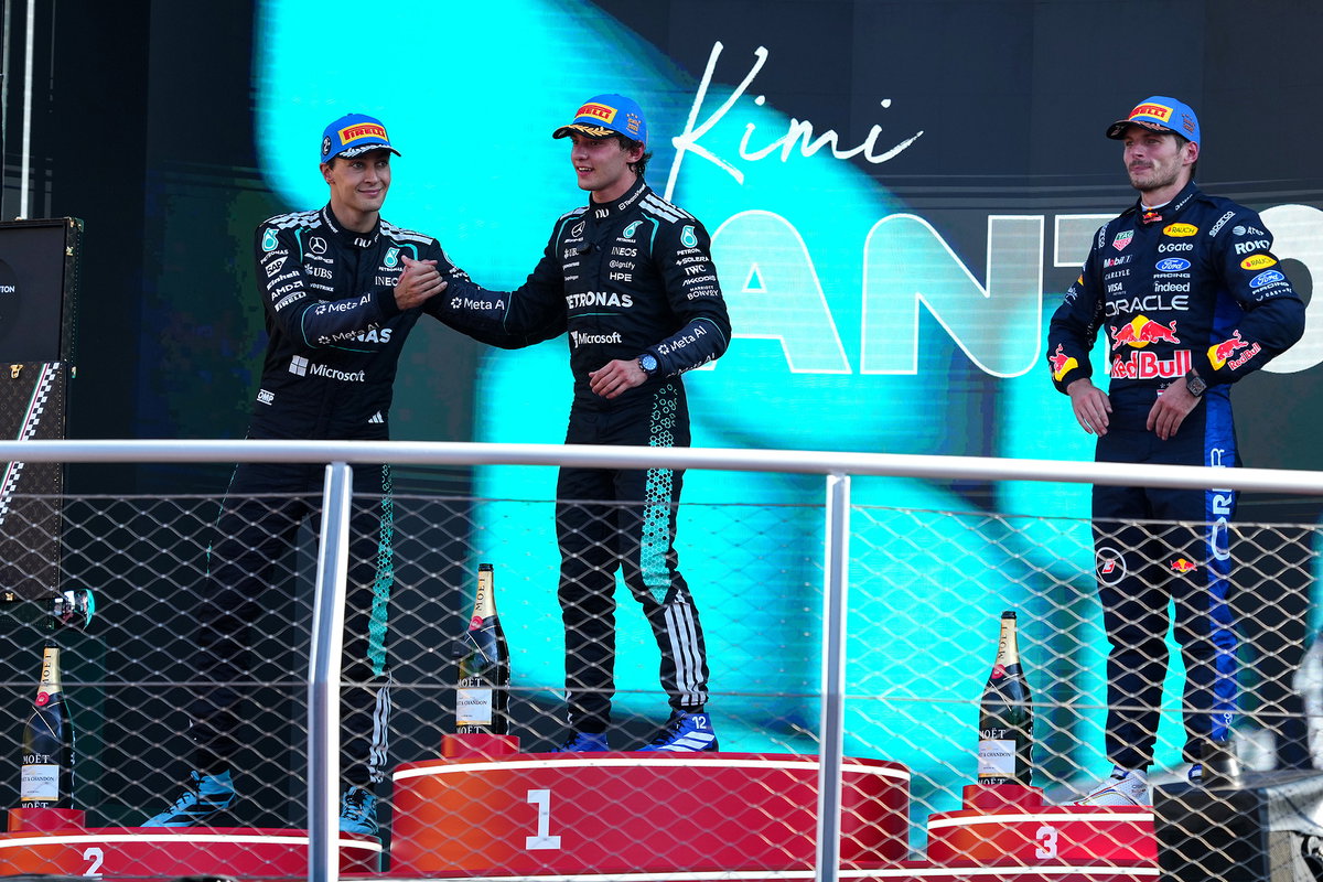 George Russell reacts to being booed on Monza F1 podium after Italian GP